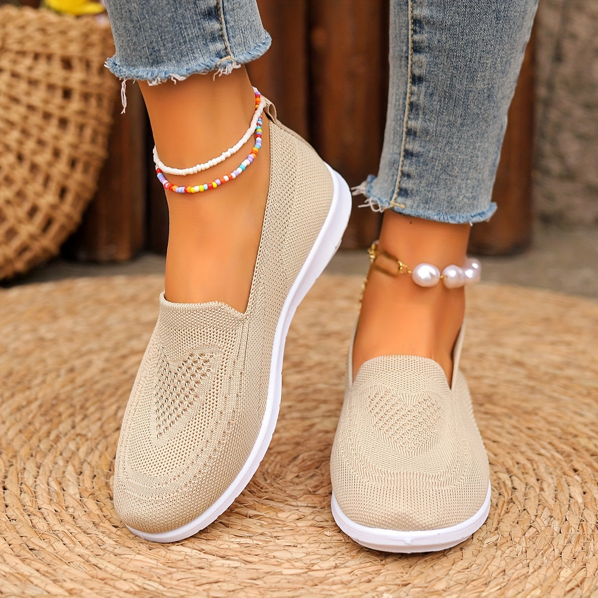 Women's Breathable Knitted Slip-On Sneakers, Casual Flat Walking Shoes with Soft Sole MyFave Boutique